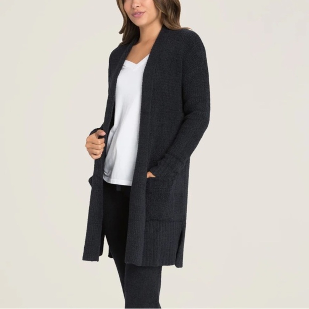 Barefoot Dreams CozyChic Lite Cardigan Black Women's Size 8 Open Front Soft